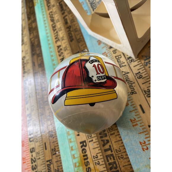 VINTAGE Satin Ball Firefighter Fire Dept 10 Christmas Ornament Fire Engine 80s - Picture 10 of 13